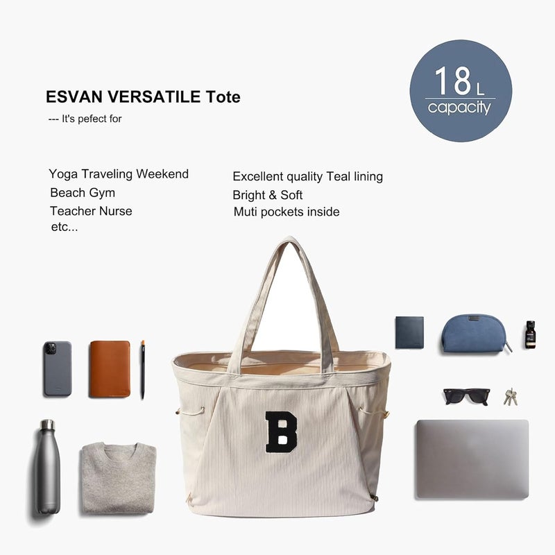 ESVAN Corduroy Yoga Tote Bag Gifts for Women Drawstring Yoga Mat Bag for Office Workout Travel Carryall Pilates Gym - Image 5